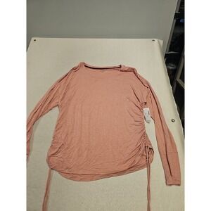 Db Sunday Slub Ruched Sides Tee T Shirt Womens XL Pink Thumb Holes soft NEW
